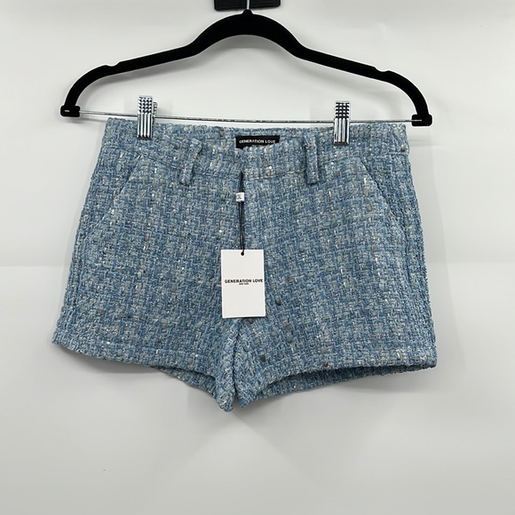 🆕 Generation Love Faye Tweed Knit Shorts Light Blue Multi With Pockets - Picture 3 of 13